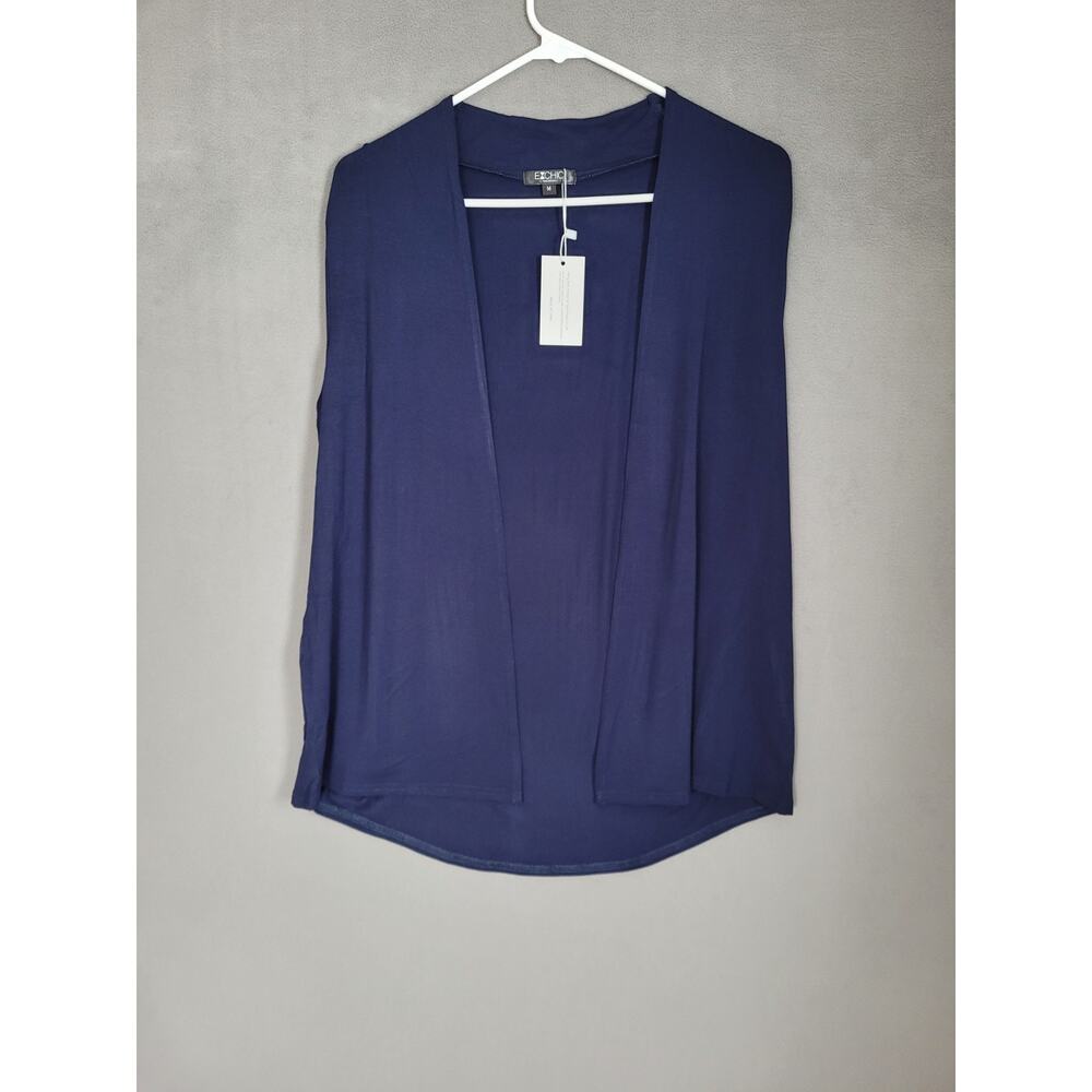 EXCHIC Womens Lightweight Sleeveless Open Front Cardigan Navy Blue Medium